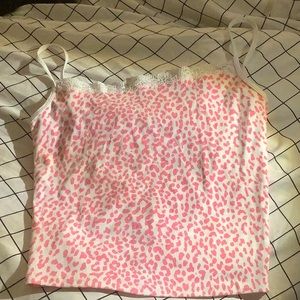 ♡︎Pink cheetah print with white lace trim tank♡︎